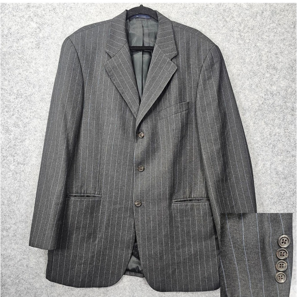 Vintage Ralph Lauren Sport Coat Mens 44L Long M Gray Pinstripe Wool Suit Blazer